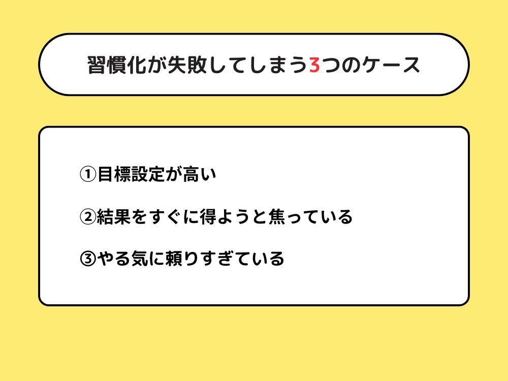 習慣化が失敗してしまう3つのケース